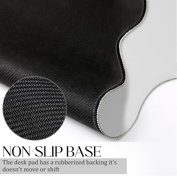 Hahafelt Scalloped Desk Mat Large Desk Pad Cute Coquette Table Mat Back to School Preppy Table Make up Pad Nonslip Graduation Gift with Stitching Waterproof Gaming(White,23.6 x 13.8 Inches)