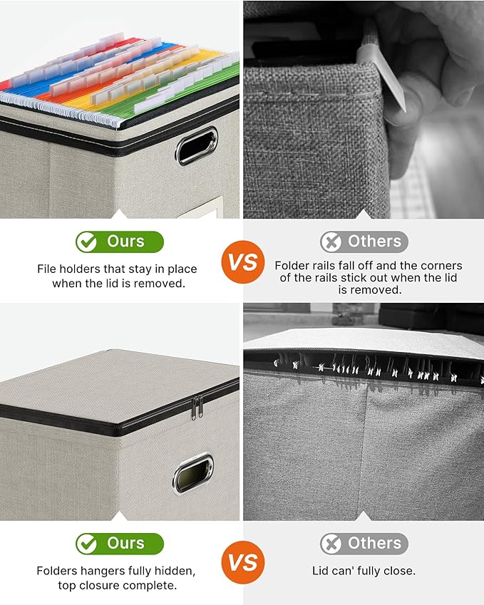 Oterri File Box Small 2-Pack Mesh Pockets Hanging Organizer for Letter-Size | Dustproof Lid. 3 Mesh Pockets. Collapsible Scratch-Resistant GRS Linen. Slide Rails. Office, Home, Dorm