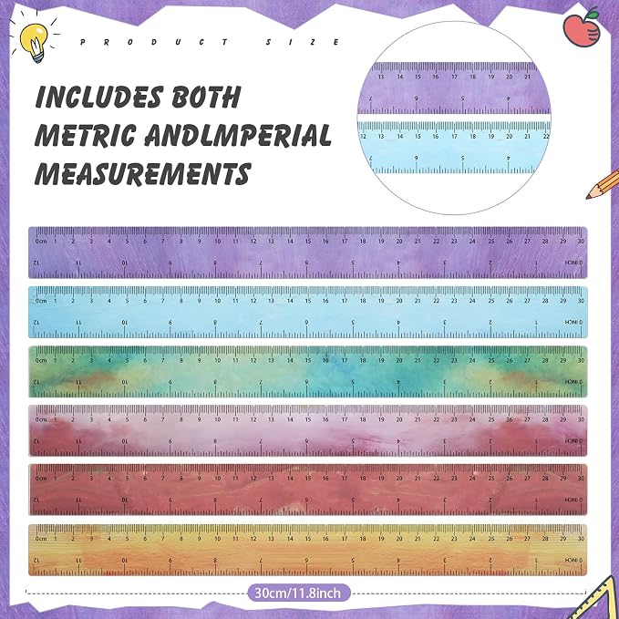 120 Pcs Clear Plastic Ruler Bulk 12'' Colorful Ruler for Classroom with Inch Centimeter for Teacher Student Back School Office Supplies Tool Operation Measuring Drawing(Oil Painting Colors)