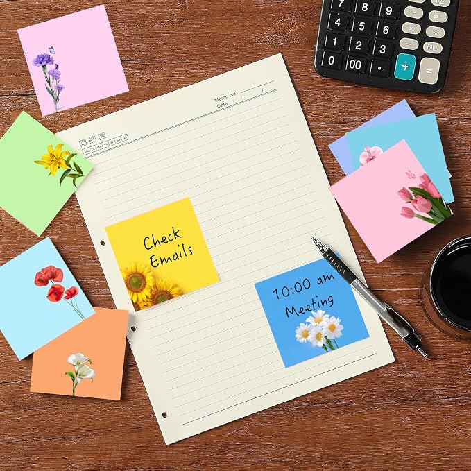9 Pads Cute Sticky Notes Set, 3" x 3" Flower Self Stick Notepads, Funny Notes Set, Flower Stationery, Kawaii Adhesive Memo Pads, Flower Lover Gifts, Office Decor Desk Accessories, School Supplies