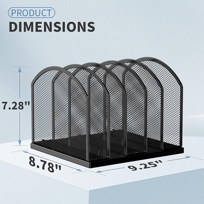 2 Pack Gawerk 5-Section Vertical Desktop Organizer, 5-Section Mesh File Folder Stand Sorter for Office Home Classroom Organization, Black