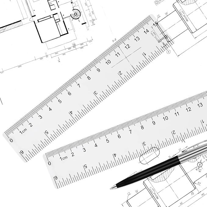 Unjoo Clear Plastic Ruler 6 Inch Straight Rulers, for School, Office, 2pcs | Shatterproof Rulers, with Inches and Centimeters, Easy-to-Read Markings, Plastic Drafting Measuring Ruler