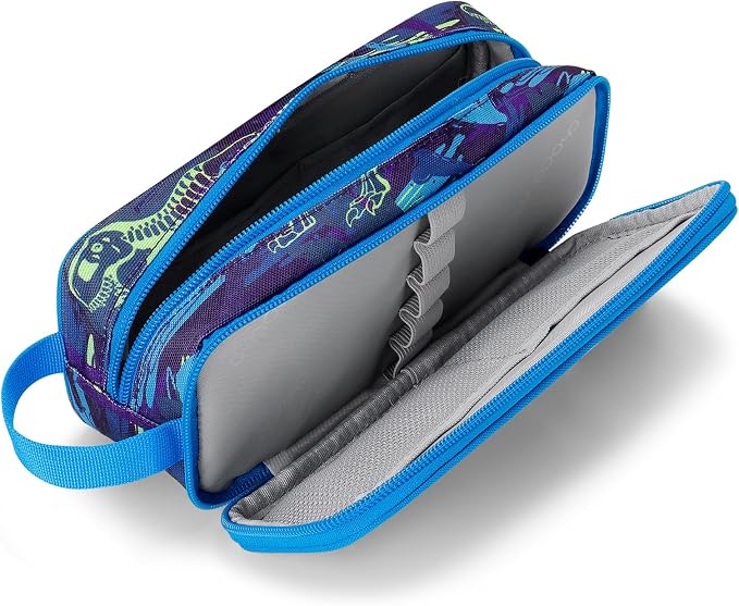 Choco Mocha Boys Pencil Case for Kids, Soft Large Zipper Pencil Pouch for Boys with 2 Compartments Boy Pencil Case for School Dinosaur Pencil Bag, Navy Blue