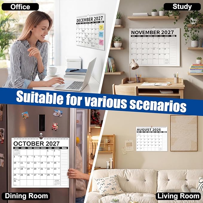 Wall Calendar 2026-2027 (July 2026 - December 2027) - 18 Month Large Hanging Calendar 14.57 x 11.42 Inches, Monthly Planner with Ruled Blocks, Thick Paper, Holidays, To-Do List & Notes for Home, Office, Classroom