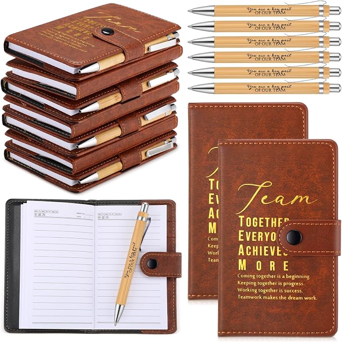 Honoson 12 Sets Back to School Gift for Teacher Bulk Inspirational A5 Leather Team Journal Motivational Notebooks Pen Thank You Gifts for Team Employee Nurse Coworker Staff Housekeeping Week