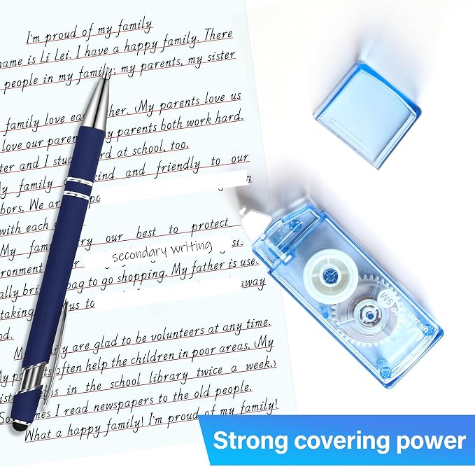 Unjoo Mini White Correction Tape Set (12pack, 5M/196" x 0.2", Blue) | Aesthetic Cute Correction Tape, Easy To Use, For school, Office Workers