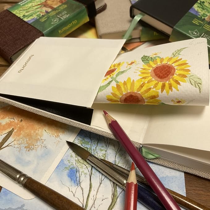 Watercolor Journal, 140 LB, 300 GSM, Cold Press, Cotton Paper, Acid Free | 8.25x5.5", 24 Sheets, 48 Pages, tumuarta Watercolor Paper Sketchbooks For Use As Travel Notebook and Mixed Media Pad