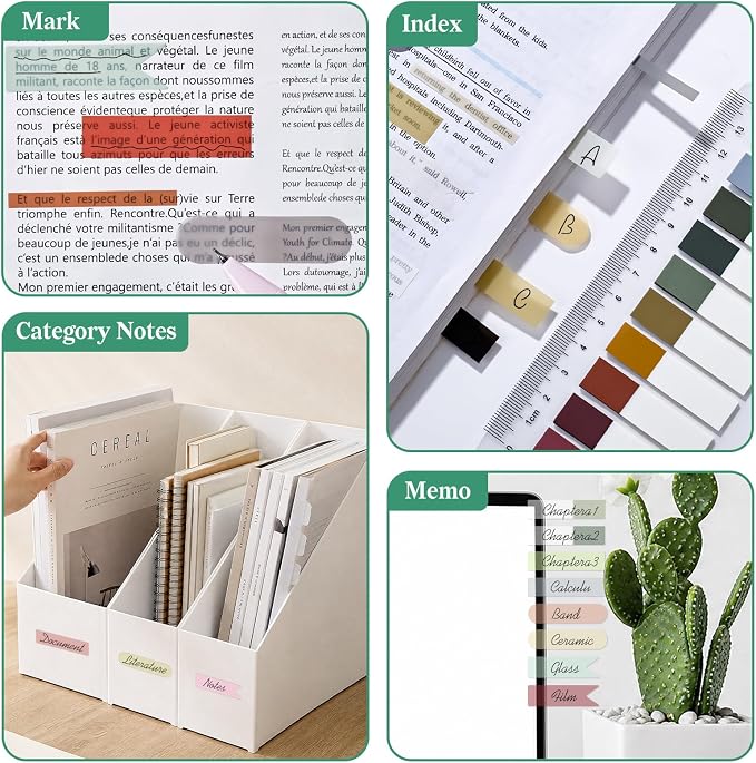 Temiary 2600 Pcs Transparent Sticky Index Tabs for Annotating, Colorful Books Tabs Clear Flags Strip Notes Tabs, Translucent Writable and Repositionable Page Marker for Bible Study Notebooks (Vintage)