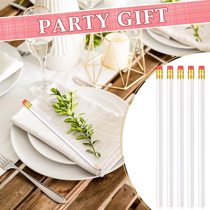 Tinlade 50 Pcs White Triangular Grip Pencils Wood Wedding Pencils HB Graphite Pencil Pack Eraser for Baby Shower Drawing Sketching Bridal Shower Office Supplies