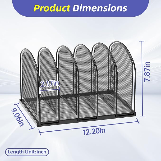 SUPEASY 5-Section File Organizer for Desk, Metal File Folder Holder, Black | 5 Vertical Compartments with Sturdy Metal Base for Office Documents Books Magazines and Laptop