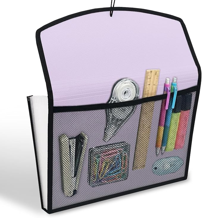 H4D 13-Pocket Accordion File Organizer, Expanding File Folder, Pale Lilac | Extra Back Mesh Pocket, Letter Size Paper, Pre-Printed and Customizable Labels, Expandable Document Organizer