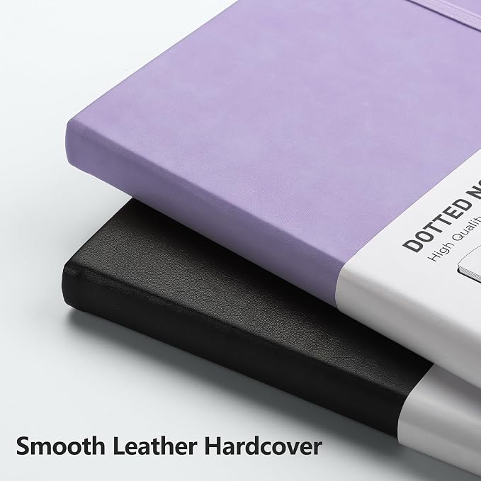 RETTACY Dotted Journal Notebook, 192 Pages, A5 Medium Size (5.7'' x 8.3'') | Leather Hardcover, 100 GSM Thick Paper, for Journaling, Planning, Tracking (Purple)