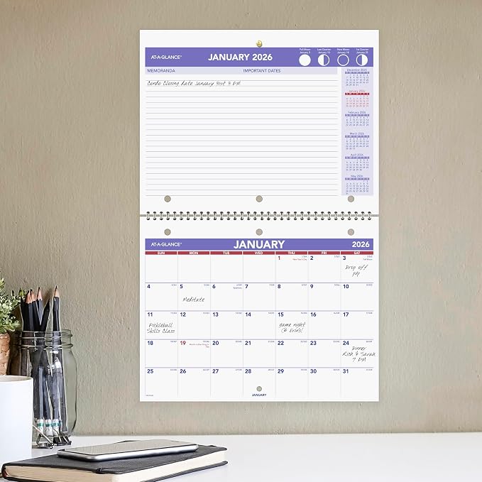 AT-A-GLANCE 2026 Wall Calendar, 8.5" x 11", Small, Unruled Blocks, Monthly (PM1702826)