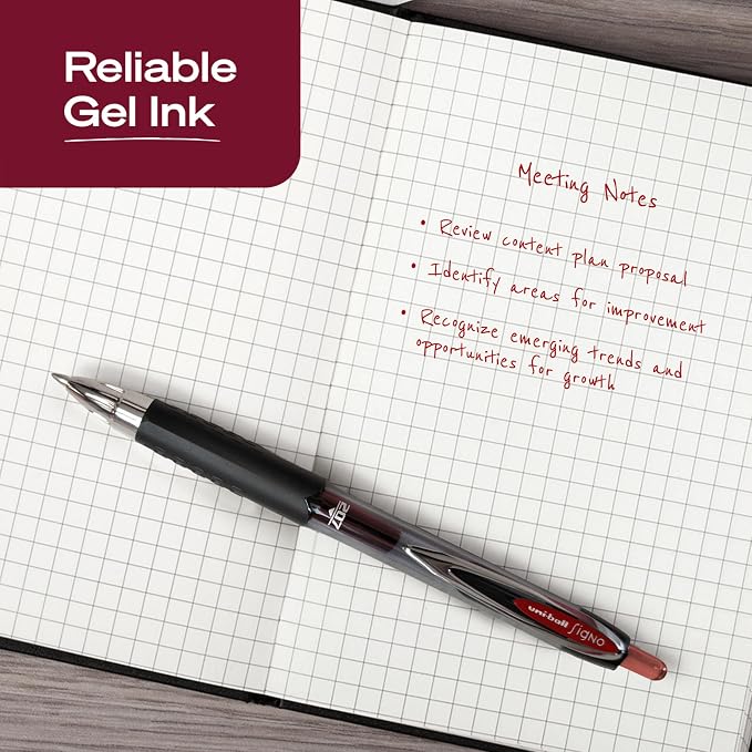uniball™ 207 Gel Pens, Red Ink, 0.7mm Medium Point, Retractable, 12 Count, Smooth Writing, Fraud-Resistant, uni Super Ink™