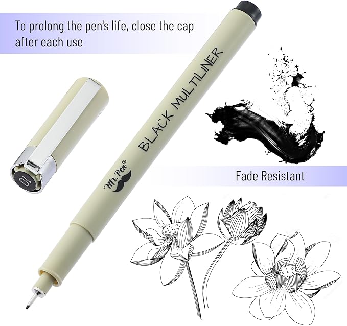 Mr. Pen- 0.25mm Micro Fine Point Pens, 12 Pack, Black Ink, Waterproof | Acid-Free, No-Smear Quick-Dry Fineliner Pens for Drawing, Sketching, Bible Journaling, Outlines & Everyday Writing