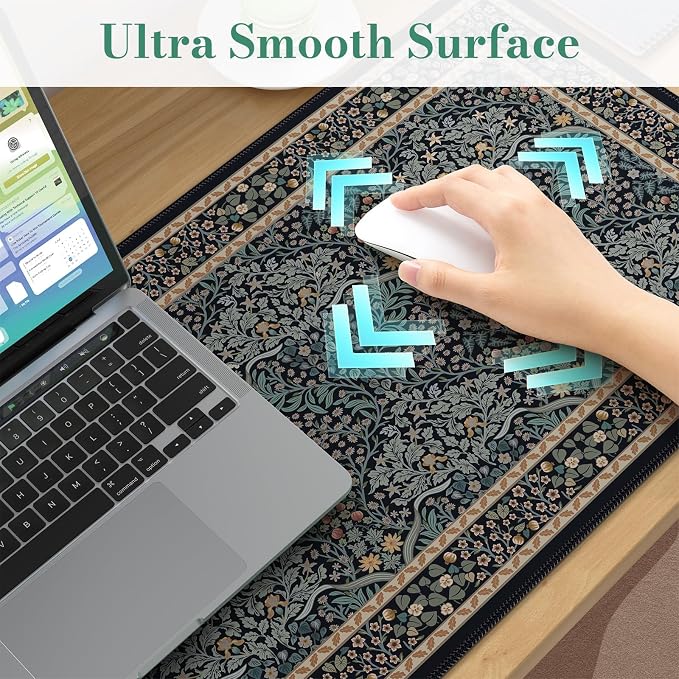 iCasso Desk Cover Mat, Office Mouse Pad, Desk Protector Mat, Extra Large Matt for Desktop,Anti-Slip XXL Big Mousepad with Stitched Edges for Computer Keyboard Retro Black