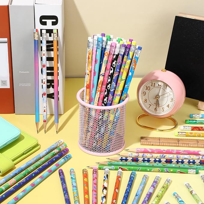 Sabary 200 Pcs Assorted Wood Pencil Bulk 50 Styles #2 HB Colorful Novelty Fun Dinosaur Animals Fruits Sports Pencils with Erasers for Teacher Reward