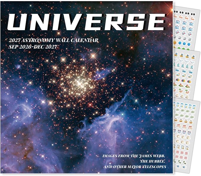 SUNEE Calendar 2026-2027 for Wall, 2027 Large Wall calendar 12x12 Inches with 16 Months from September 2026 to December 2027, Thick Glossy Paper, 12" x 24" (Open), Space, Universe