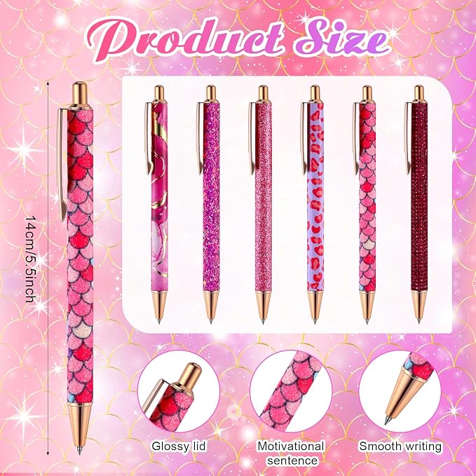 12 Set Cute Mini Notebook and Fancy Pen Gift Set for Women 6 Mini Glitter Pocket Notepad 6 Cute Sparkly Glitter Pen for Girl Office First Day of School Mother's Day Christmas Graduation(Rose Red)