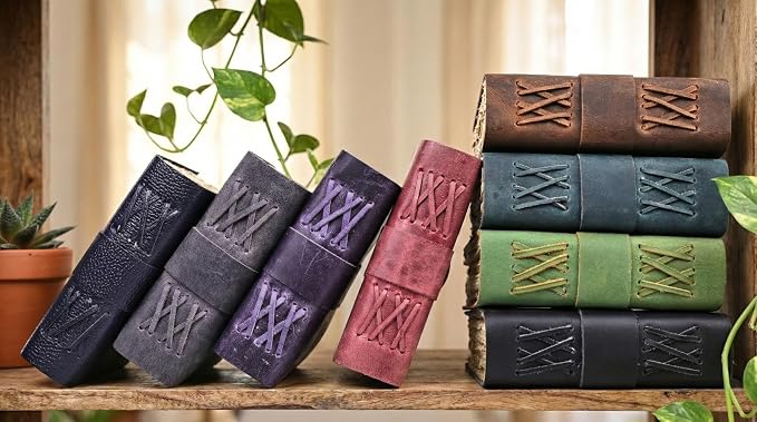 Leather Bound Vintage Journal for Women & Men – Book of Shadows – Lock Closure – 200 Pages of Antique Deckle Edges Handmade Paper (Black, 10 x 7 inches)