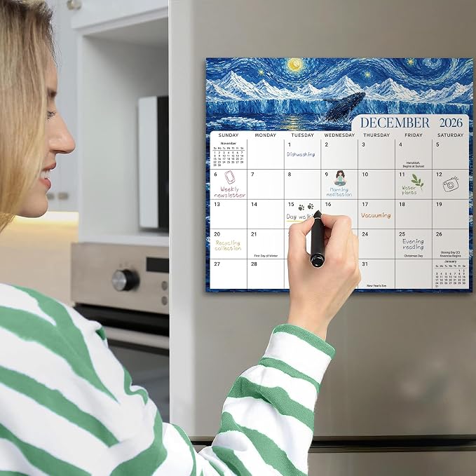 Aesthetic 2026-2027 Magnetic Calendar for Refrigerator, 21-Month Fridge Calendar Magnet from April 2026 to December 2027, Easy Organizing, Starry National Parks