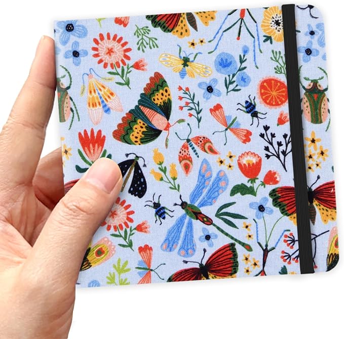 qianshan 4.8" x 4.8" Hardcover Sketchbook,Small Mixed Media Sketch Pad,96 Sheets 80gsm Acid-Free Artist Travel Journal Pocket Blank Notepad for Adults Drawing Painting,Art Supplies.Blue Butterfly