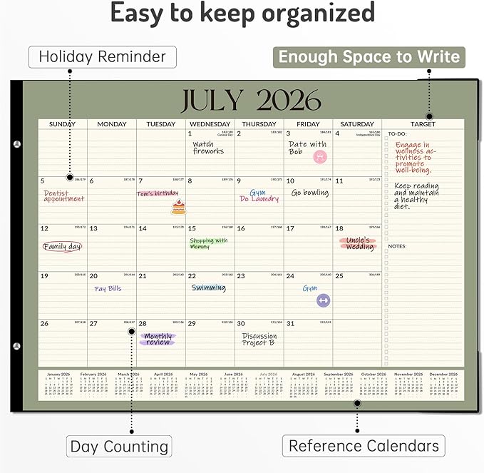Forvencer Desk Calendar 2026-2027, 20 Months Calendar Runs from May 2026 to December 2027, 22" x 17" Large 2026 Desk Calendar Monthly Planner with Plastic Cover for Home School Office, Blue