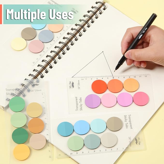 Mr. Pen- Round Transparent Sticky Notes, 1.1” Diameter, 14 Pads, 560 Sheets | Colorful, Water-Resistant See-Through Sticky Notes & Fineliner, Smooth Writing, Note Tabs for Bible Journaling, Studying