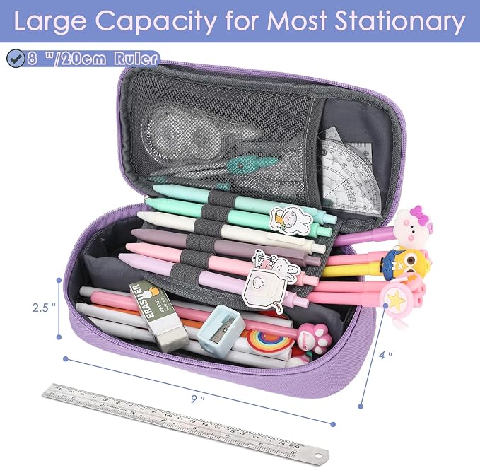 FlowFly Large Capacity Pencil Case for Kids, Boys & Girls – Zippered Multi-Functional Pen Pouch, Soft & Portable Pencil Bag for School, Teens, Students, Purple