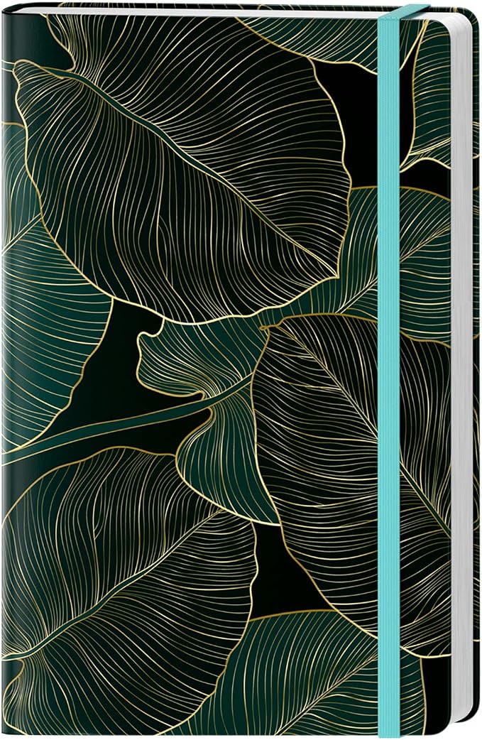 Lined Journal Notebook, Hardcover Journal for Women, Medium 5.7 x 8.4 in, 160 Pages Thick Paper, Cute Aesthetic Floral College Ruled Notebook for Journaling Writing Work Office School, Leaf