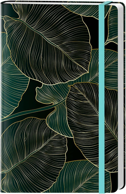 Lined Journal Notebook, Hardcover Journal for Women, Medium 5.7 x 8.4 in, 160 Pages Thick Paper, Cute Aesthetic Floral College Ruled Notebook for Journaling Writing Work Office School, Leaf