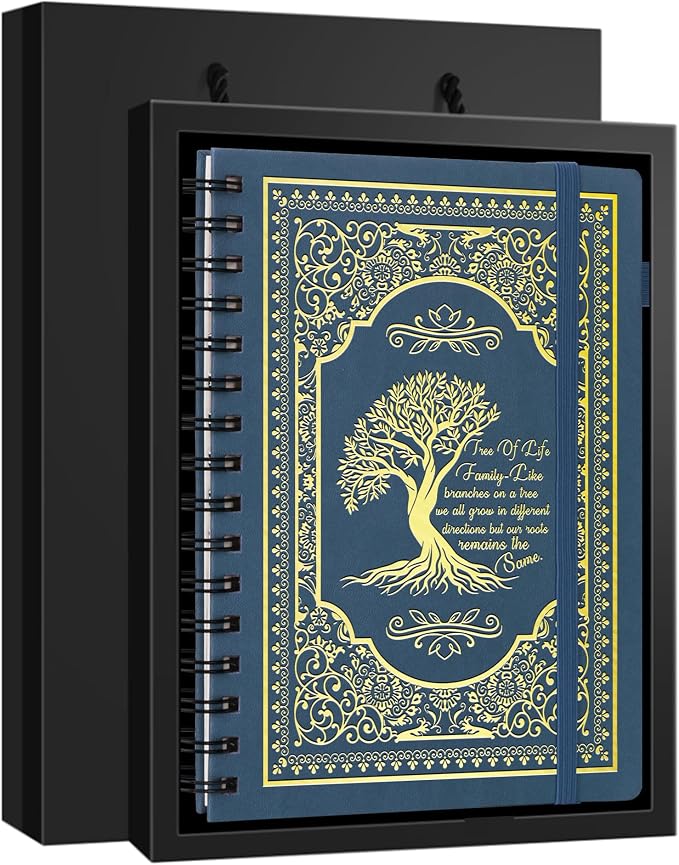 A5 Hardcover Spiral Notebook Tree of Life Journal Daily Journals for Writing Travel Notebooks Journal for Women Men 80GSM Paper Leather Spiral Journal,5.7"x8.3"（Spiral Tree -Dark Blue)