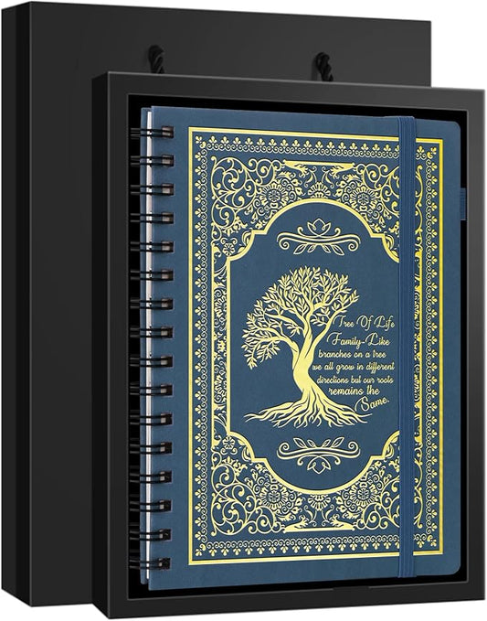A5 Hardcover Spiral Notebook Tree of Life Journal Daily Journals for Writing Travel Notebooks Journal for Women Men 80GSM Paper Leather Spiral Journal,5.7"x8.3"（Spiral Tree -Dark Blue)