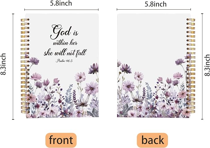 Christian Notebook for Women, Christian Gifts Journal, Prayer Journal for Women, Bible Journaling Notebook, PSALM 46:5 God is Within Her She Will Not Fall Floral Spiral Notebook 5.5x8.3