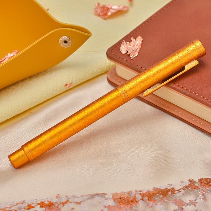 Hongdian 1851 Forest Fountain Pen Golden Ice Flowers, Fine Nib Classic Design with Converter and Metal Pen Case