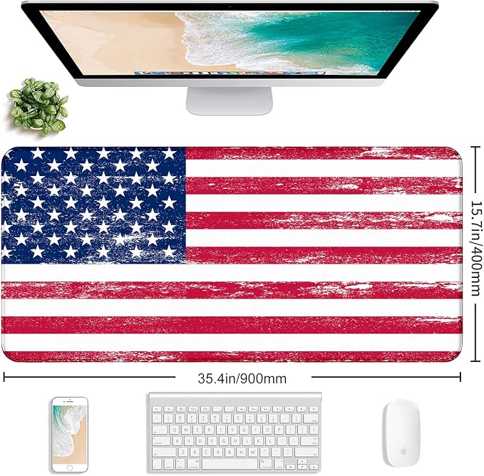 American Flag XXL Large Mouse Pad, Gaming and Home Stitching Side Table Mat | Large Extended Mouse Pad; Full Desk Coverage; Waterproof Coating; Stable Anti-Slide Base For Gaming, Office, Study Daily Use