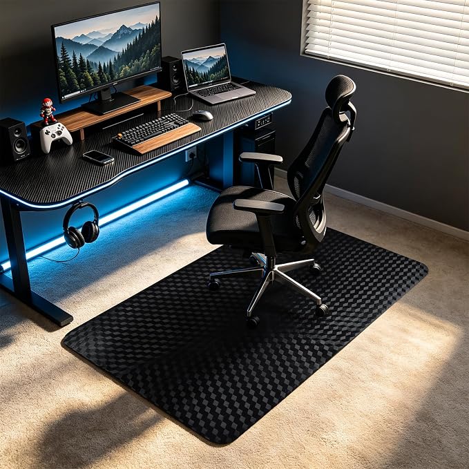 Chair Mat for Low Pile Carpet 36" x 48" PVC Office Carpet Protector, Black | Studded Back Grip, Smooth Chair Rolling, Protects Carpet from Wheel Wear, Home Office Gaming Use