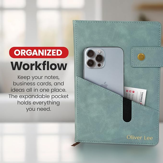 Promot Personalized Notebook - A5 Lined Leather PU Journal (Sky Blue) | Premium Leather-Look Cover, Smooth Lined Writing Pages, Durable Everyday Design, Elegant Professional Appearance