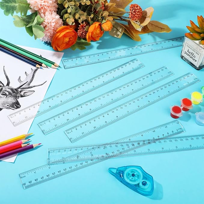 Zonon 60 Pcs 12 Inch Rulers Bulk Clear Plastic Straight Ruler for First Day of School Gift Back to School Supplies Flexible Measuring Tool with Centimeters and Inches for Student Office