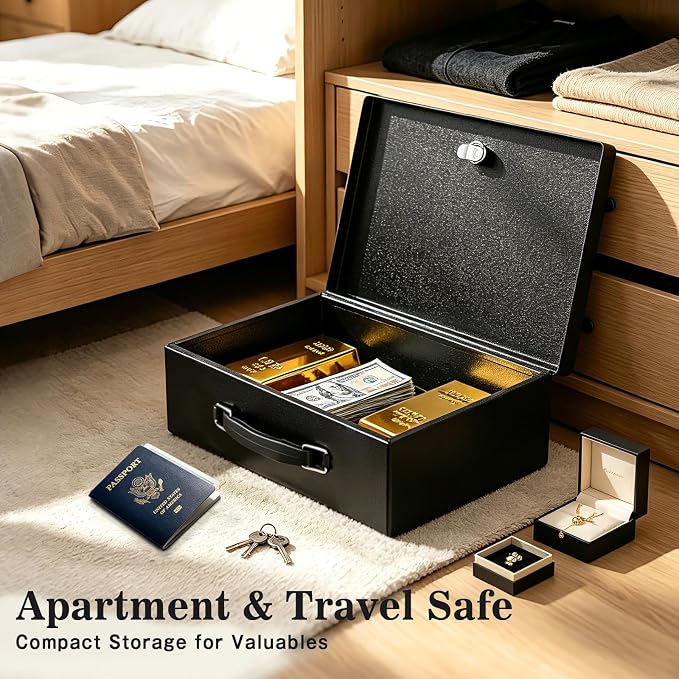 xydled Fire Resistant Safe Fire Safe Box with Key Lock for Home Office Security Storage for Valuables Documents,12.8 x 8.5 x 4.5 Inch,Black