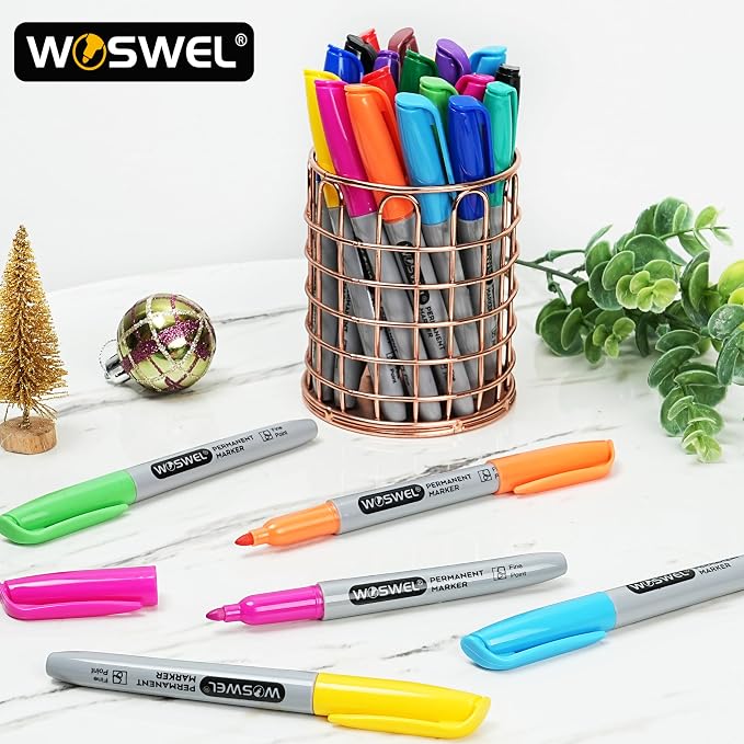 WOSWEL Permanent Markers Bulk, 288 Pack Permanent Marker Set, 12 Assorted Colors, Fine Point Tip, Fast Dry, Waterproof, work on Plastic, Glass, Metal, Wood and Stone, Perfect for School, Office, Home