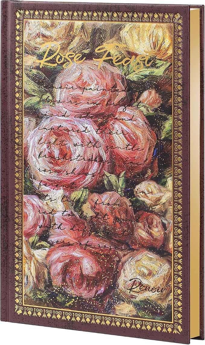 Hardcover Lined Journal - 224 Pages 100GSM Thick Paper A5 Notebook Rose Feast Art Diary for Mother Women Girls A5 College Ruled Notebook with Gilded Edges & Gold Foil, 5.6 x 8.2 in