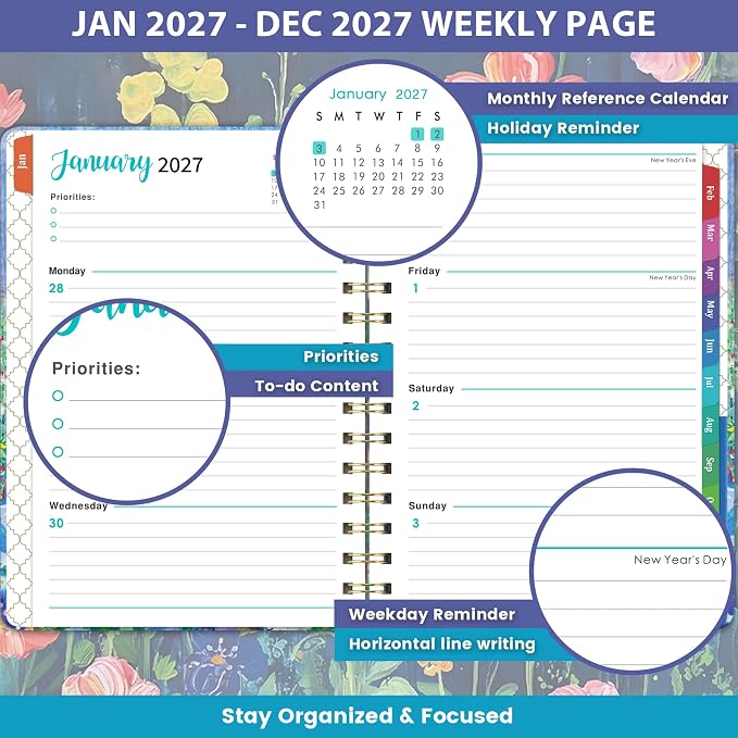 Planner 2027-2027 Planner Weekly and Monthly from January 2027 to December 2027, 6.4'' x 8.5'', with Thick Paper, Inner Pocket