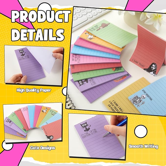 12 Pack Funny Notepads, 5x3 Inches Sarcastic Note Pads Memo Fun Office Gifts for Coworkers Work Women Men Employee Teacher Boss Desk Accessories Gifts(Funny,Multicolor)