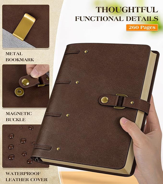 Leather Journal Notebook, A5 Size 6.9 x 9 inches 260 Pages Refillable Vintage Travel Notebook with Gift Box, 100 GSM Thick Lined Paper Journal Writing Diary Note Taking for Men and Women – Brown