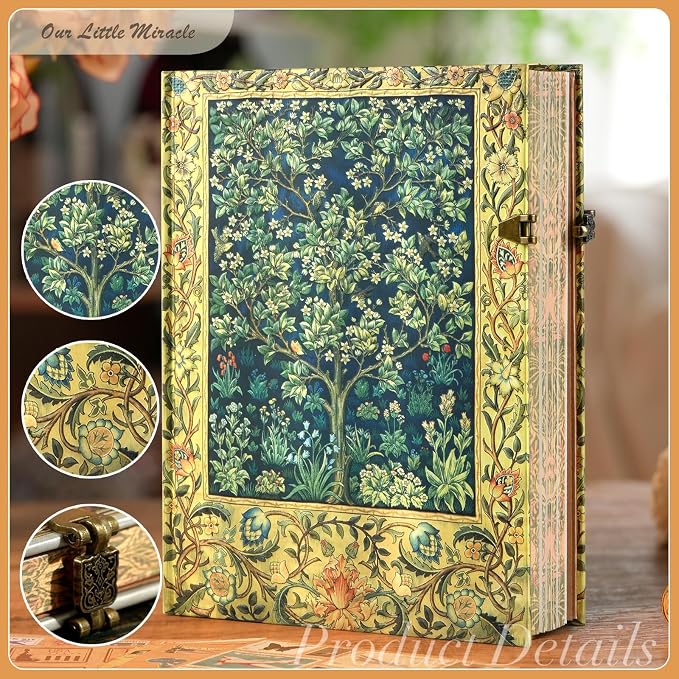 Retro 3D Happiness Tree Hot Stamp Hardcover Journal - 192 Blank Lined Pages/Envelope Pocket - Luxury Travel Diary & Commemorative Keepsake for Cherished Moments