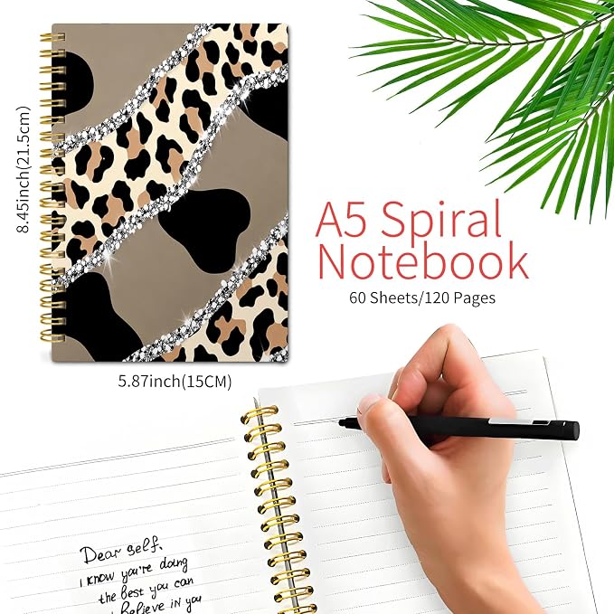 KZYVFNPQ Spiral Journal Notebook for Women Men, A5 Cute Hardcover Lined Notebook with Strong Binding,College Ruled Notebook for Office Work Writing(Luxury Leopard)