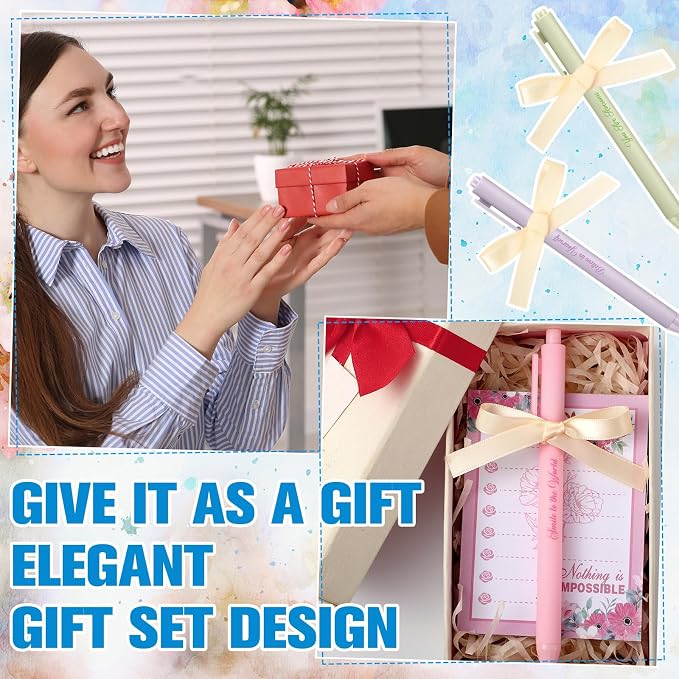 Eaasty 48 Pcs Floral Inspirational Notepads and Pens with Ribbon Bulk, Positive Affirmation Stationery Back to School Gifts for Students, Teachers, Classroom Rewards, Office Appreciation, Party Favors