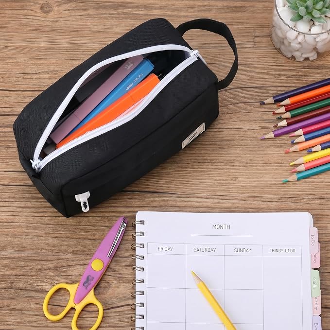 Mr. Pen- High Capacity Pencil Case, Large Pencil Pouch with 3 Compartments and 2 Pockets, Large Pencil Bag with Smooth Zipper, Cute Pencil Case Pouch Organizer, School Supplies for Teens