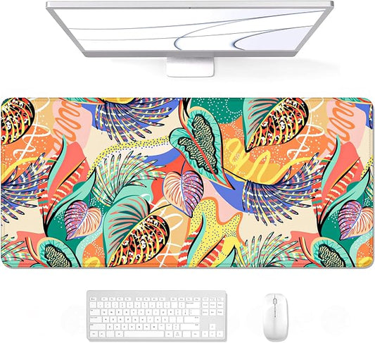 Auhoahsil Desk Mouse Pad, Large Gaming Mousepad, XXL Desk Pad, Extended Long Superior Micro-Weave Cloth Non-Slip Rubber Big Computer Mouse Mat for Gamer, Office & Home, 35" x 15", Tropical Leaves